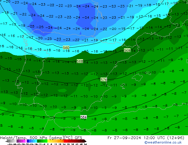 Height/Temp. 500 hPa GFS Pá 27.09.2024 12 UTC