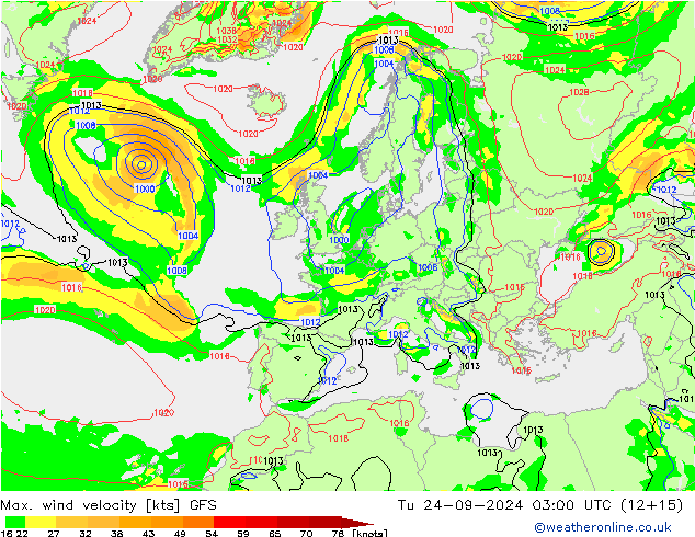 Max. wind velocity GFS Tu 24.09.2024 03 UTC