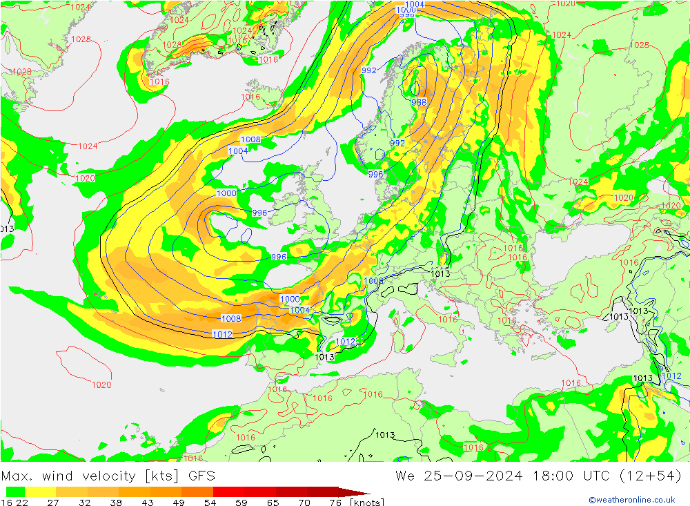 Maks. Rüzgar Hızı GFS Çar 25.09.2024 18 UTC