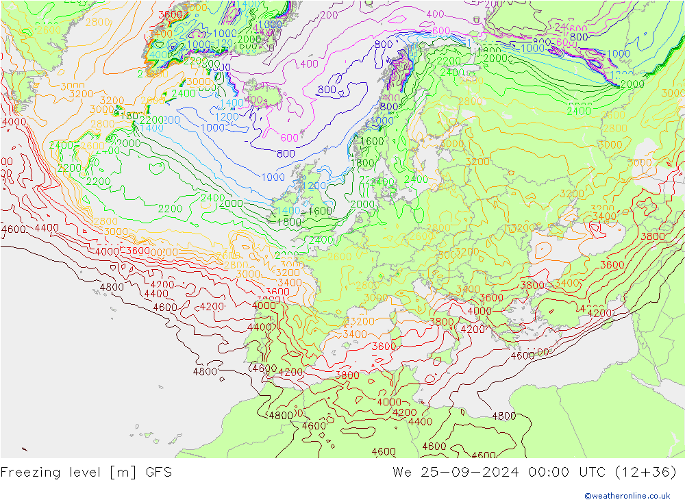 Freezing level GFS St 25.09.2024 00 UTC