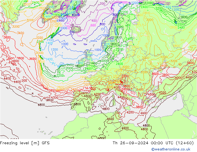 Freezing level GFS Th 26.09.2024 00 UTC