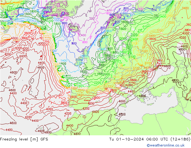 Freezing level GFS mar 01.10.2024 06 UTC