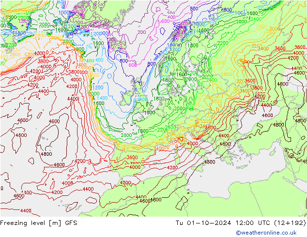 Freezing level GFS  01.10.2024 12 UTC