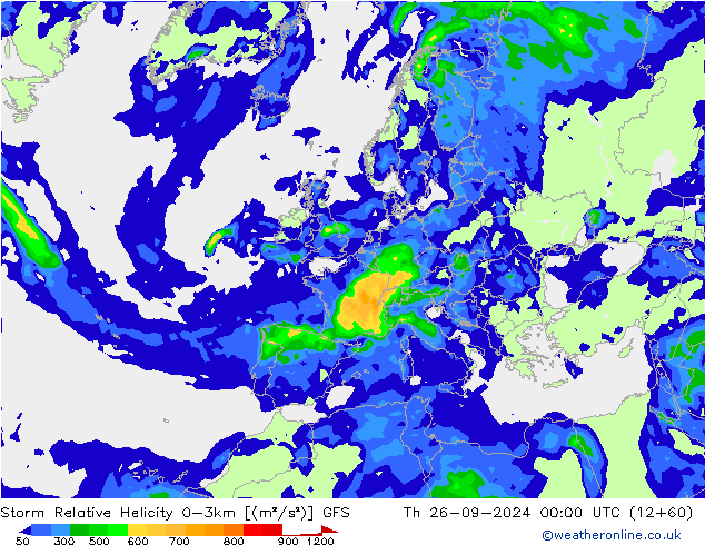 Storm Relative Helicity GFS Čt 26.09.2024 00 UTC