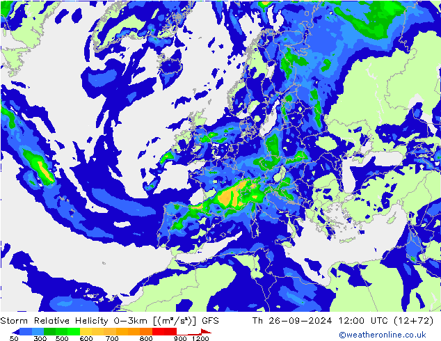 Storm Relative Helicity GFS  26.09.2024 12 UTC