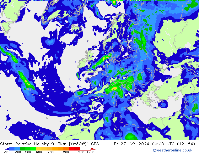 Storm Relative Helicity GFS ven 27.09.2024 00 UTC