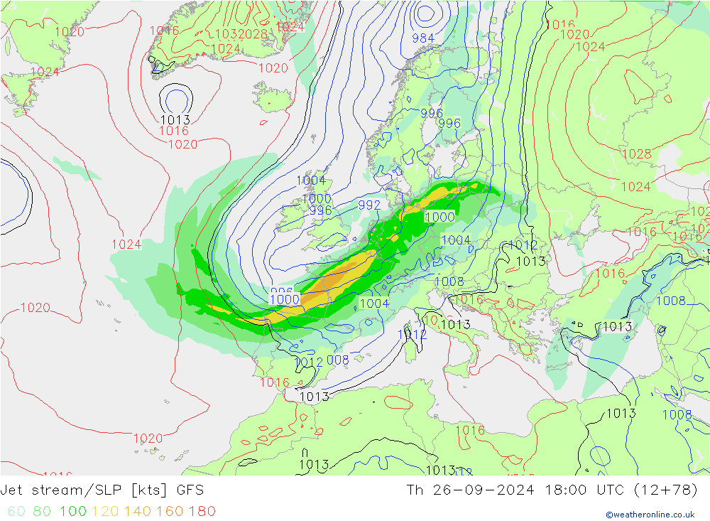 Jet stream/SLP GFS Th 26.09.2024 18 UTC