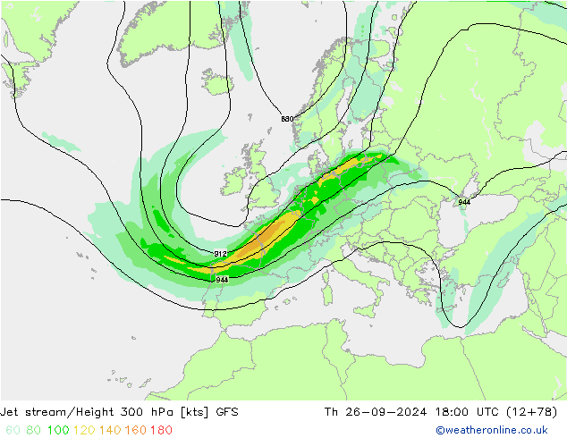 Corrente a getto GFS gio 26.09.2024 18 UTC