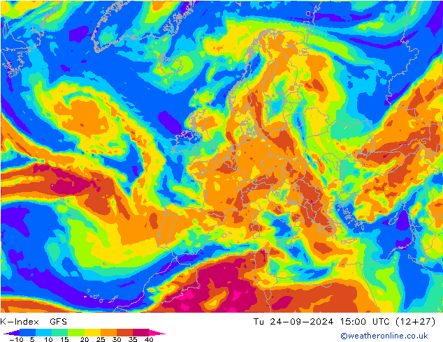 K-Index GFS Út 24.09.2024 15 UTC