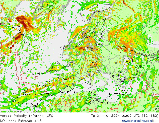 Convection-Index GFS wto. 01.10.2024 00 UTC