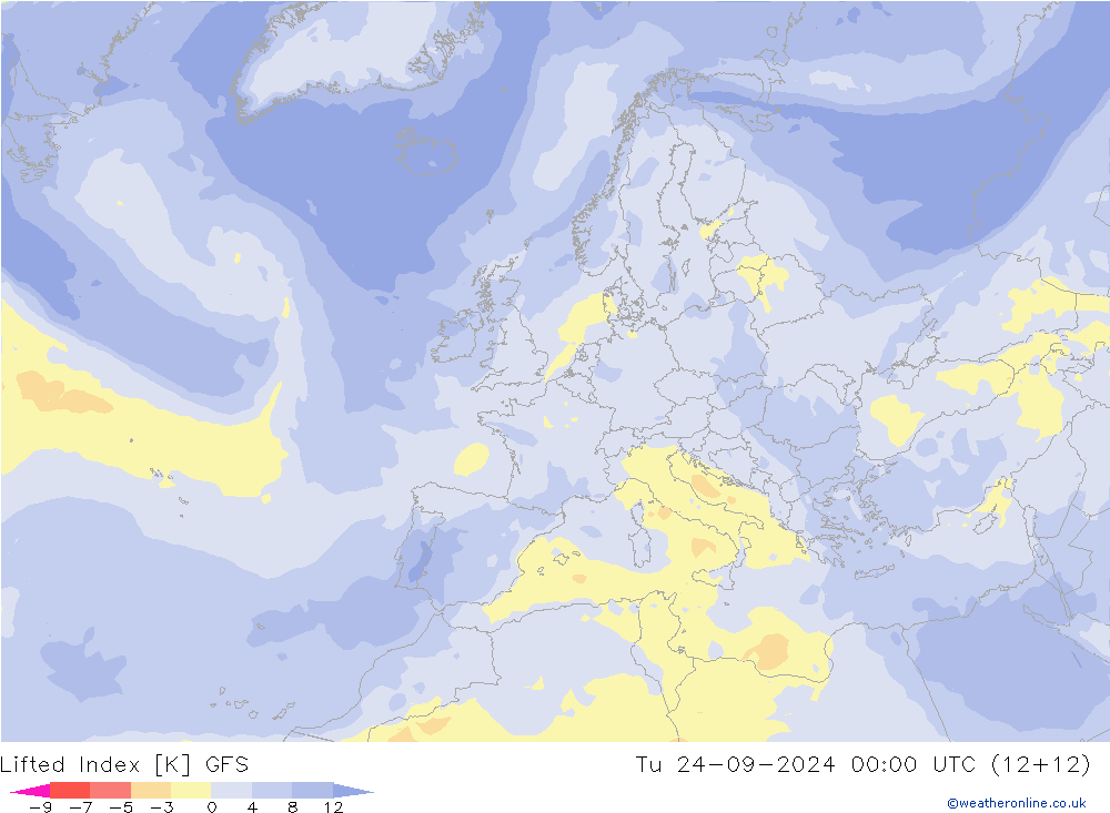 Lifted Index GFS Di 24.09.2024 00 UTC