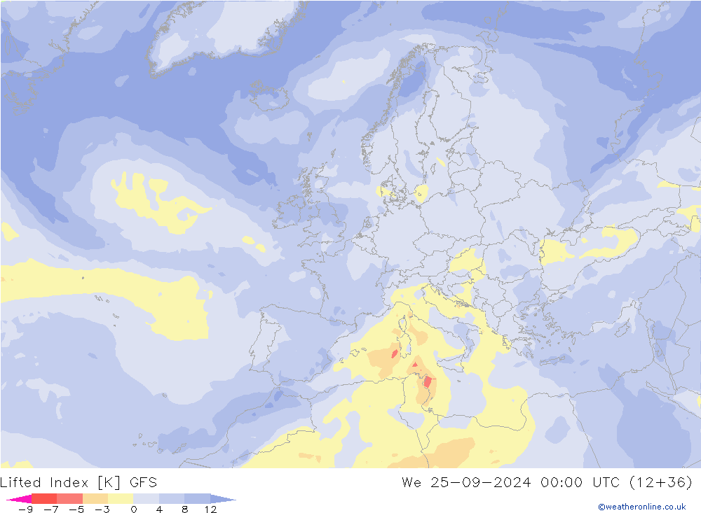 Lifted Index GFS wo 25.09.2024 00 UTC