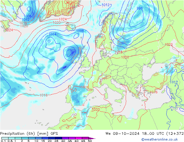 Z500/Rain (+SLP)/Z850 GFS We 09.10.2024 00 UTC