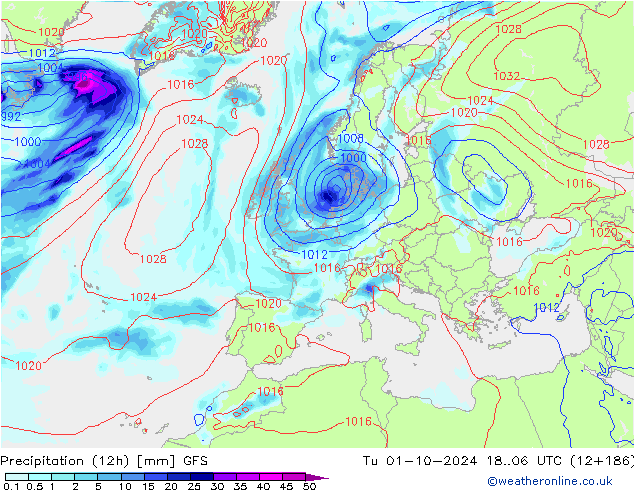 Yağış (12h) GFS Sa 01.10.2024 06 UTC