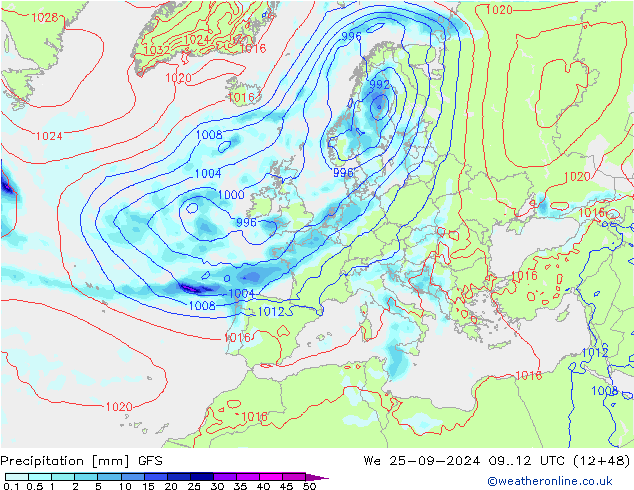 Precipitation GFS We 25.09.2024 12 UTC