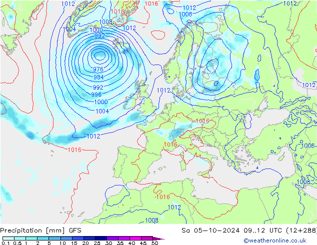 Neerslag GFS za 05.10.2024 12 UTC