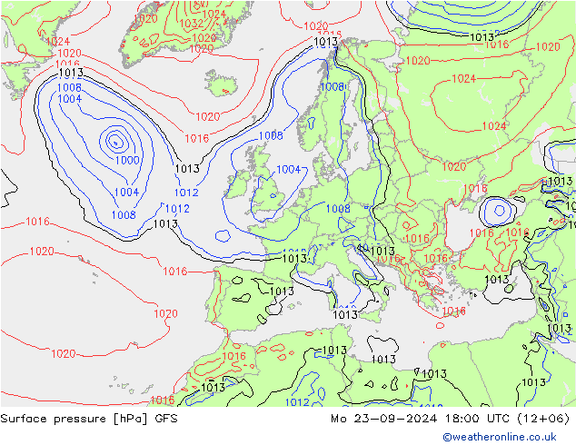 Surface pressure GFS Mo 23.09.2024 18 UTC