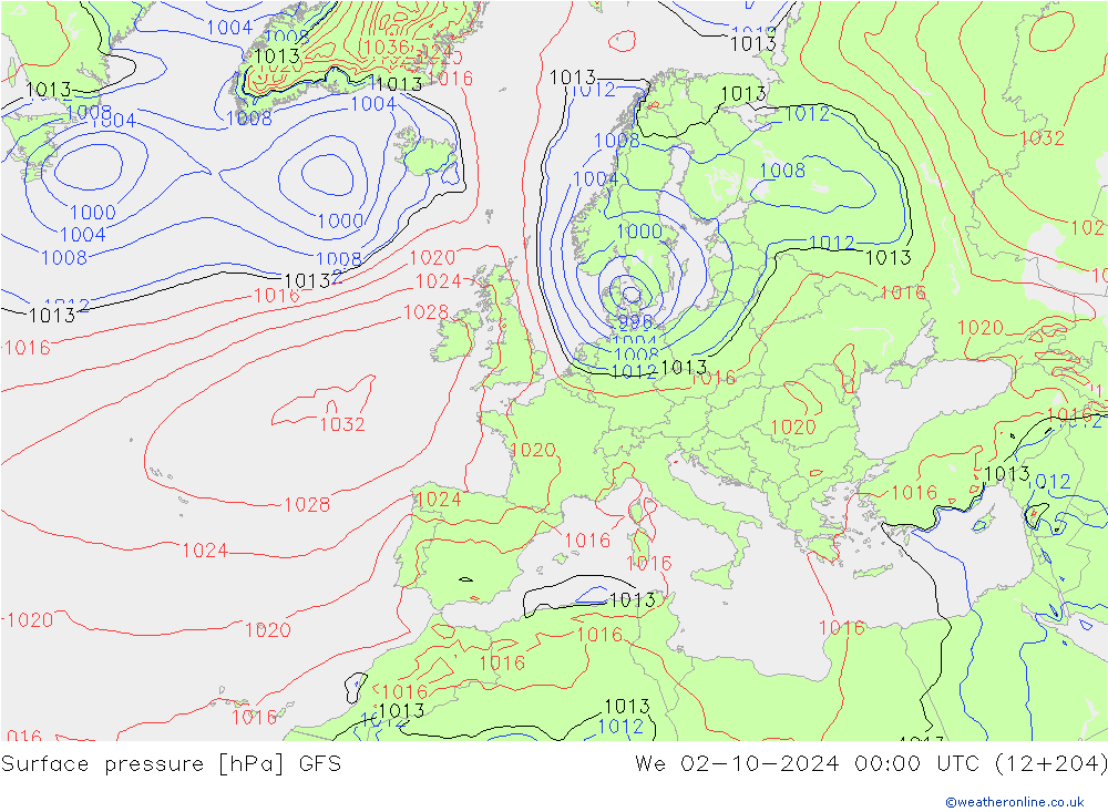 pression de l'air GFS mer 02.10.2024 00 UTC