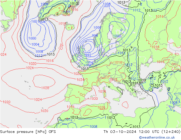 Surface pressure GFS Th 03.10.2024 12 UTC