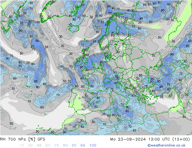 RH 700 hPa GFS Seg 23.09.2024 12 UTC