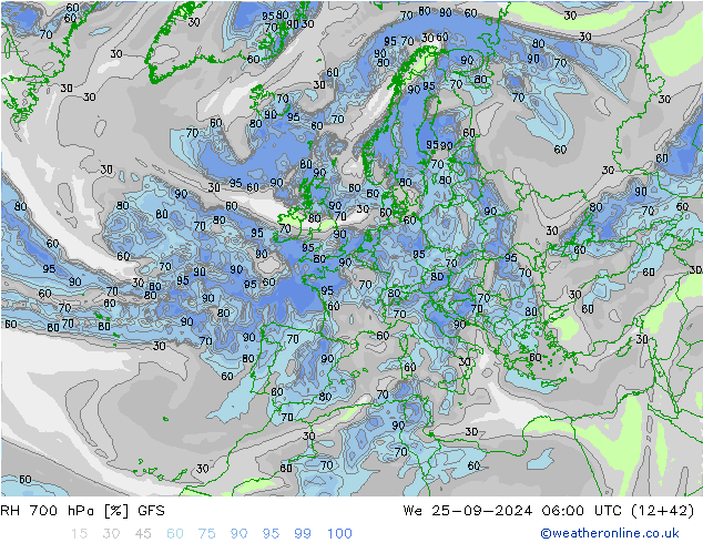 RH 700 hPa GFS  25.09.2024 06 UTC