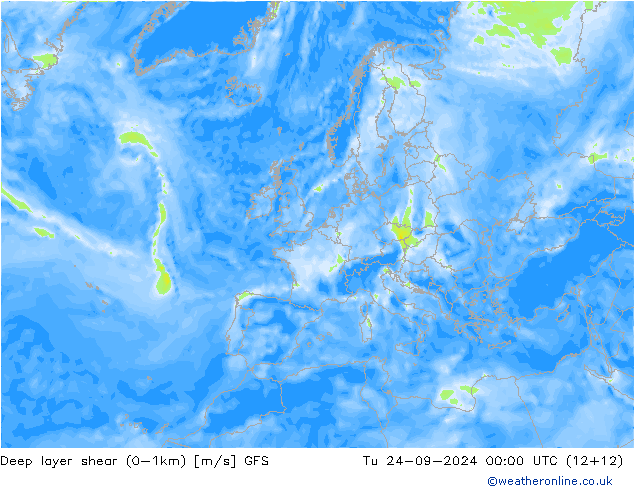 Deep layer shear (0-1km) GFS  24.09.2024 00 UTC