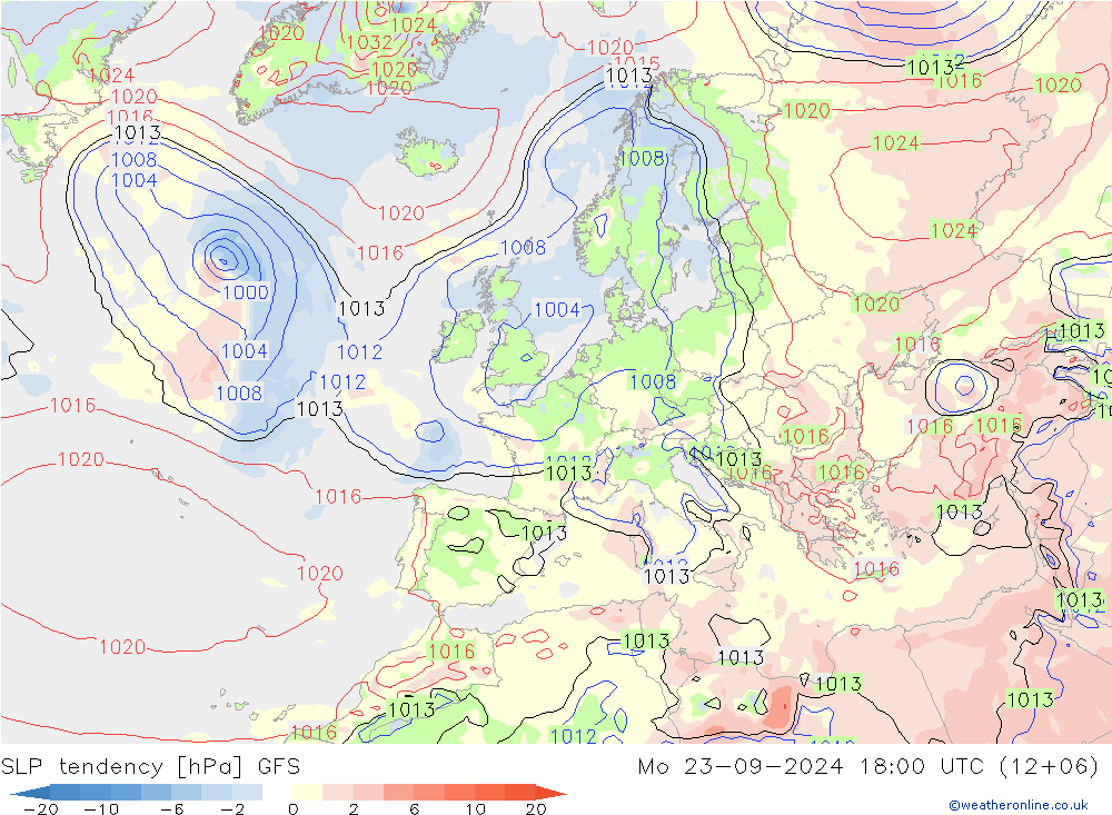 Tendance de pression  GFS lun 23.09.2024 18 UTC