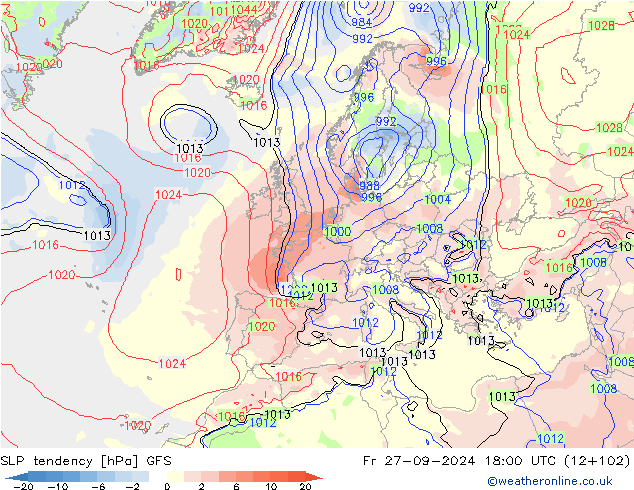 SLP tendency GFS Sex 27.09.2024 18 UTC