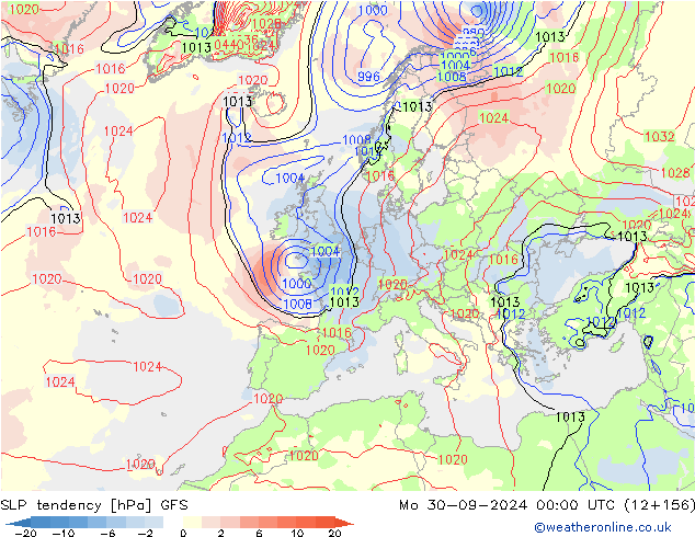 SLP tendency GFS Po 30.09.2024 00 UTC