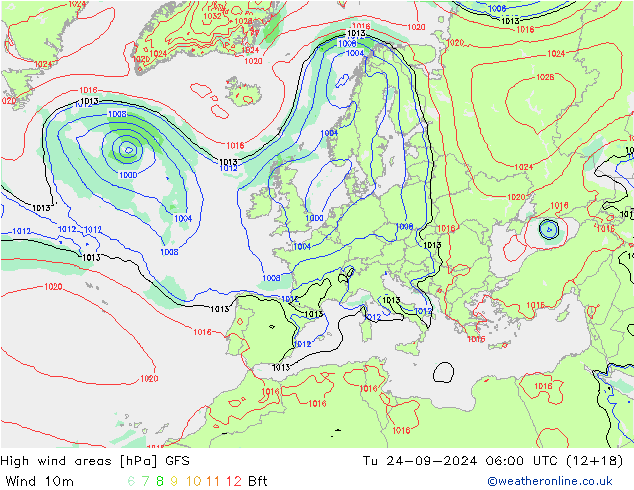 High wind areas GFS mar 24.09.2024 06 UTC