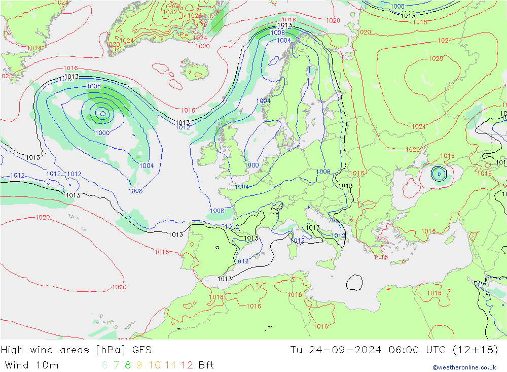 High wind areas GFS Tu 24.09.2024 06 UTC