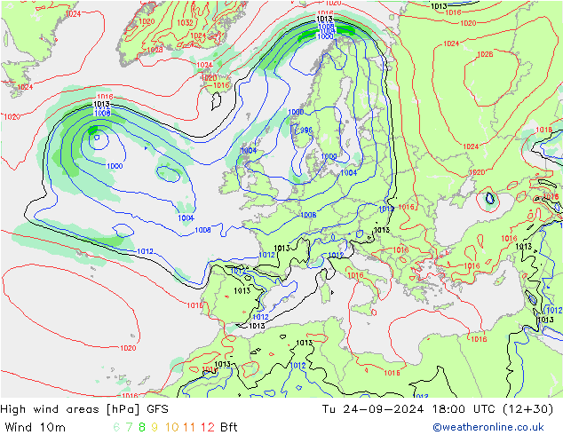 Windvelden GFS di 24.09.2024 18 UTC