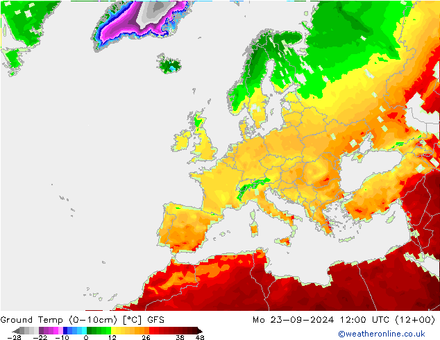 Temp. gruntu (0-10cm) GFS pon. 23.09.2024 12 UTC