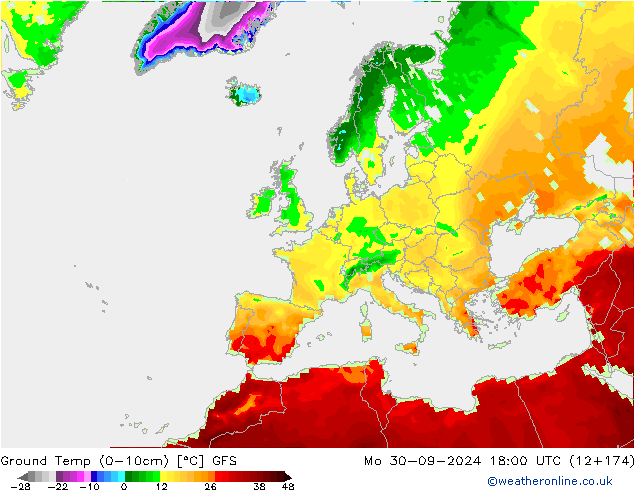 Ground Temp (0-10cm) GFS Mo 30.09.2024 18 UTC