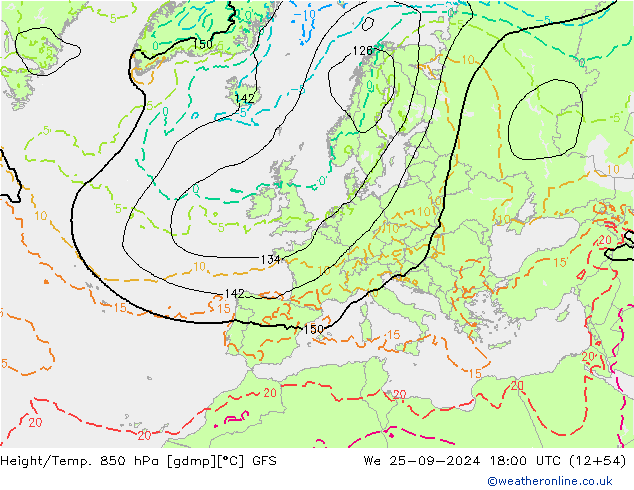 Z500/Rain (+SLP)/Z850 GFS We 25.09.2024 18 UTC