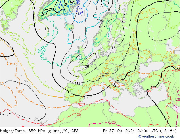 Height/Temp. 850 hPa GFS  27.09.2024 00 UTC