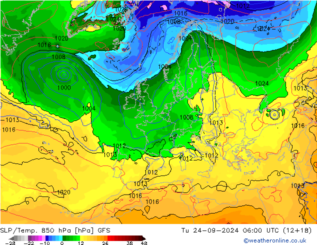 SLP/Temp. 850 hPa GFS mar 24.09.2024 06 UTC