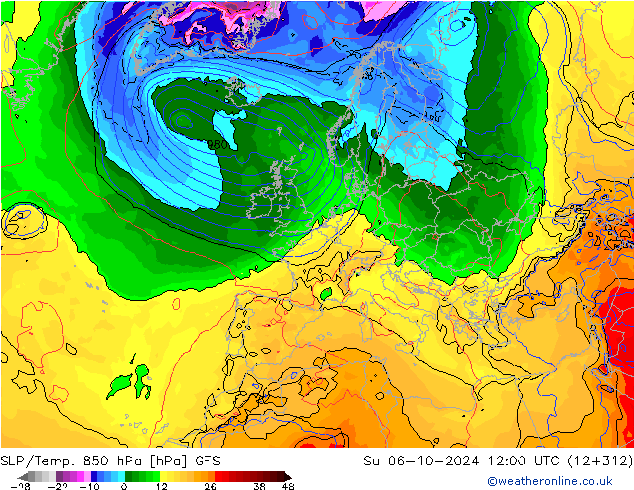 SLP/Temp. 850 hPa GFS Su 06.10.2024 12 UTC