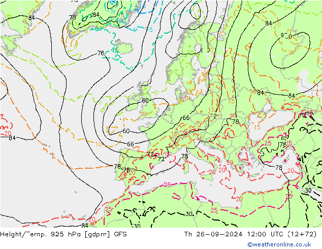 Height/Temp. 925 hPa GFS Th 26.09.2024 12 UTC