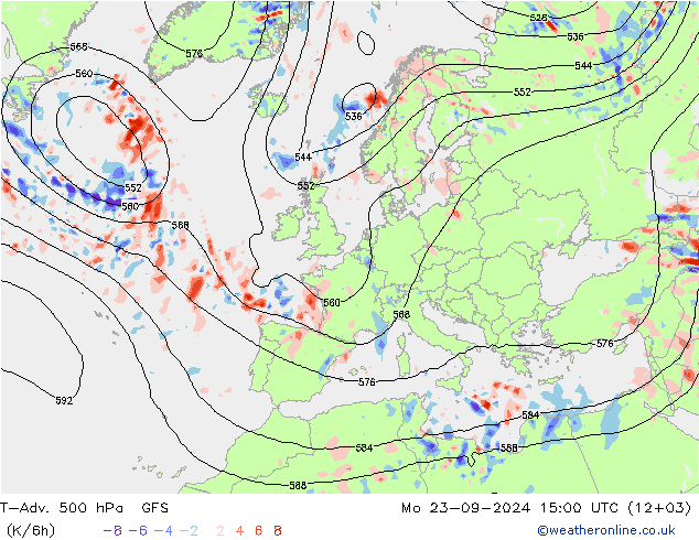 T-Adv. 500 hPa GFS Mo 23.09.2024 15 UTC