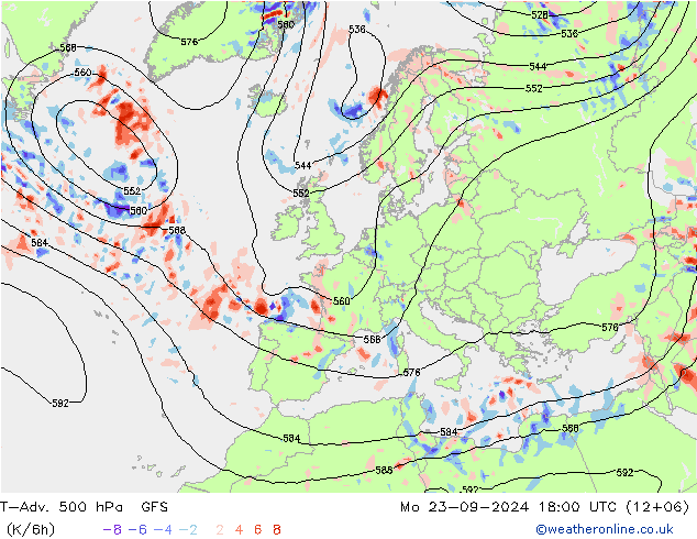 T-Adv. 500 hPa GFS Mo 23.09.2024 18 UTC