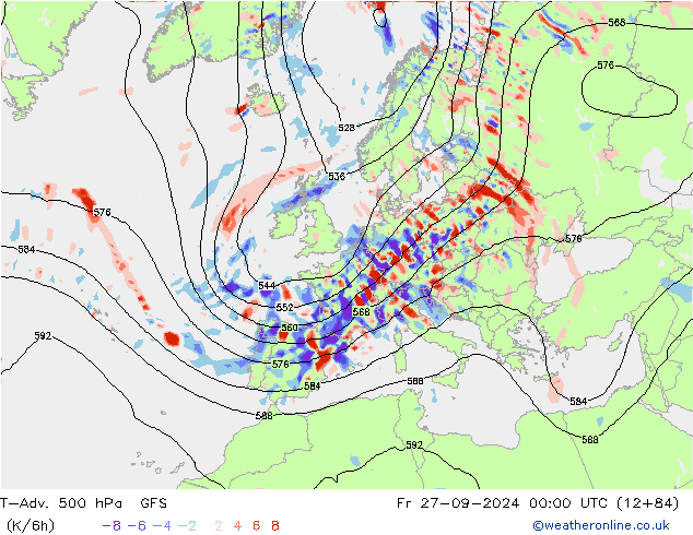 T-Adv. 500 hPa GFS ven 27.09.2024 00 UTC