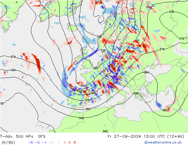 T-Adv. 500 hPa GFS Fr 27.09.2024 12 UTC