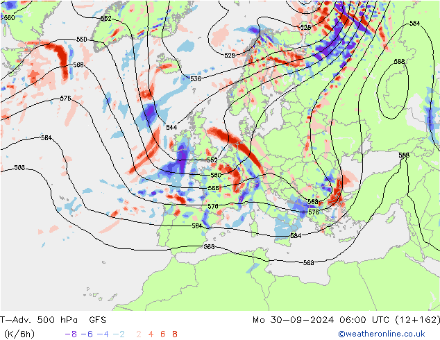 T-Adv. 500 hPa GFS lun 30.09.2024 06 UTC