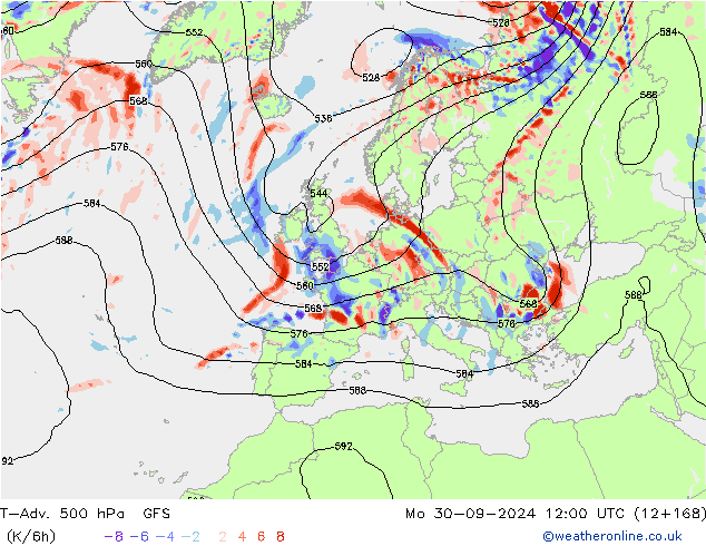 T-Adv. 500 hPa GFS Mo 30.09.2024 12 UTC