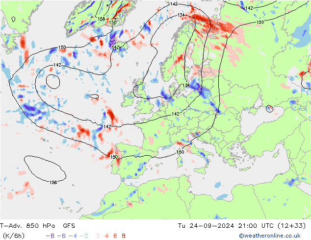 T-Adv. 850 hPa GFS Tu 24.09.2024 21 UTC