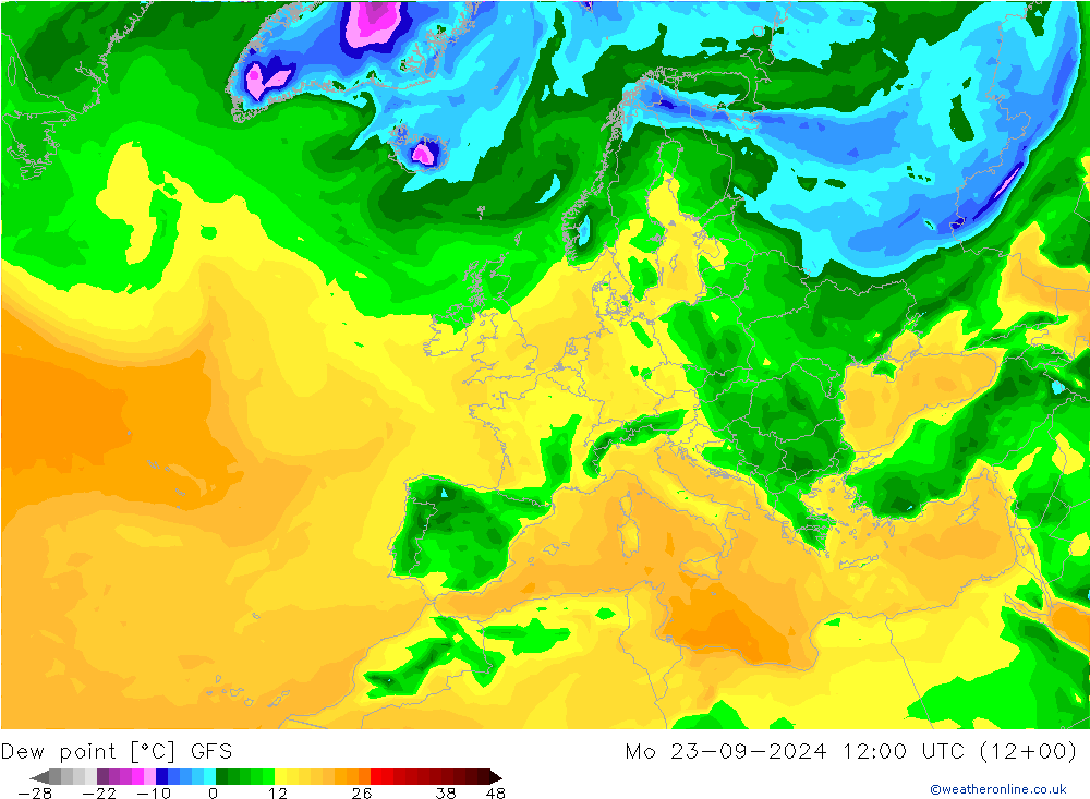 Taupunkt GFS Mo 23.09.2024 12 UTC