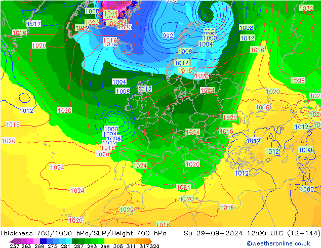 Espesor 700-1000 hPa GFS septiembre 2024