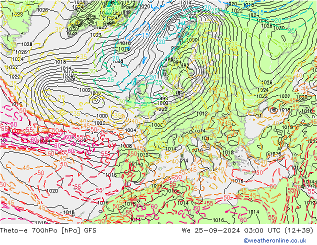 Theta-e 700hPa GFS We 25.09.2024 03 UTC