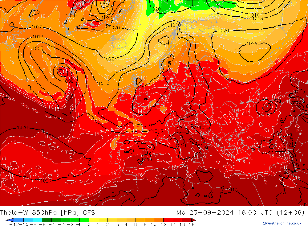 Theta-W 850hPa GFS  23.09.2024 18 UTC